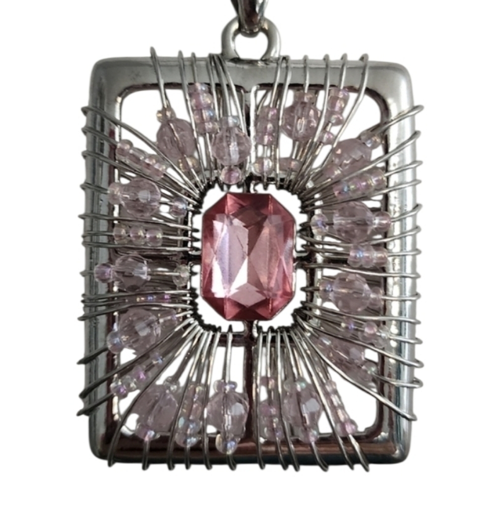 Pink Silver Tone Pendant Necklace